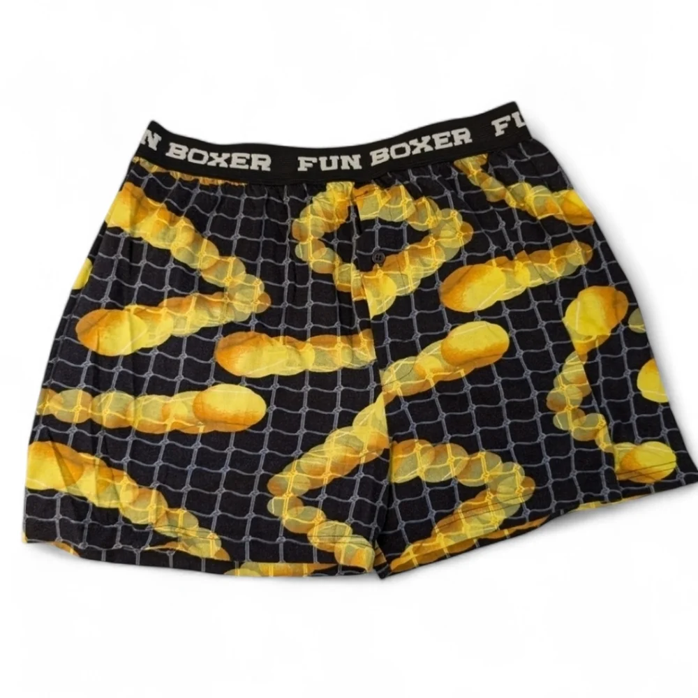 VINTAGE Tennis Fun Boxer Shorts Net Balls 100% Cotton Black Yellow Large